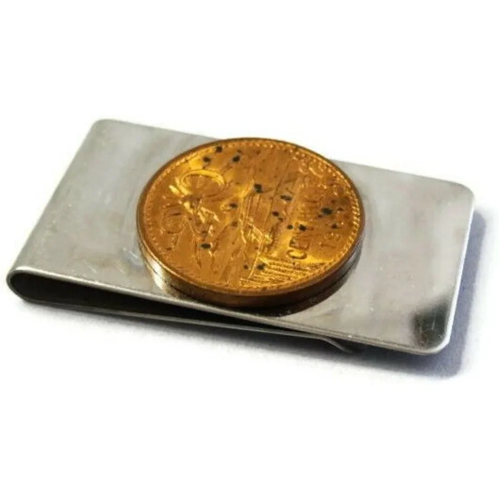 1964 20 Centavos Coin Money Clip Stainless Steel Wallet Cash ID Holder Silver